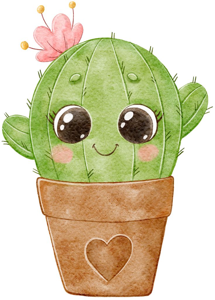 Cute-cactus-with-big-eyes-in-pot-with-pink-flower-watercolor-painting-ideas