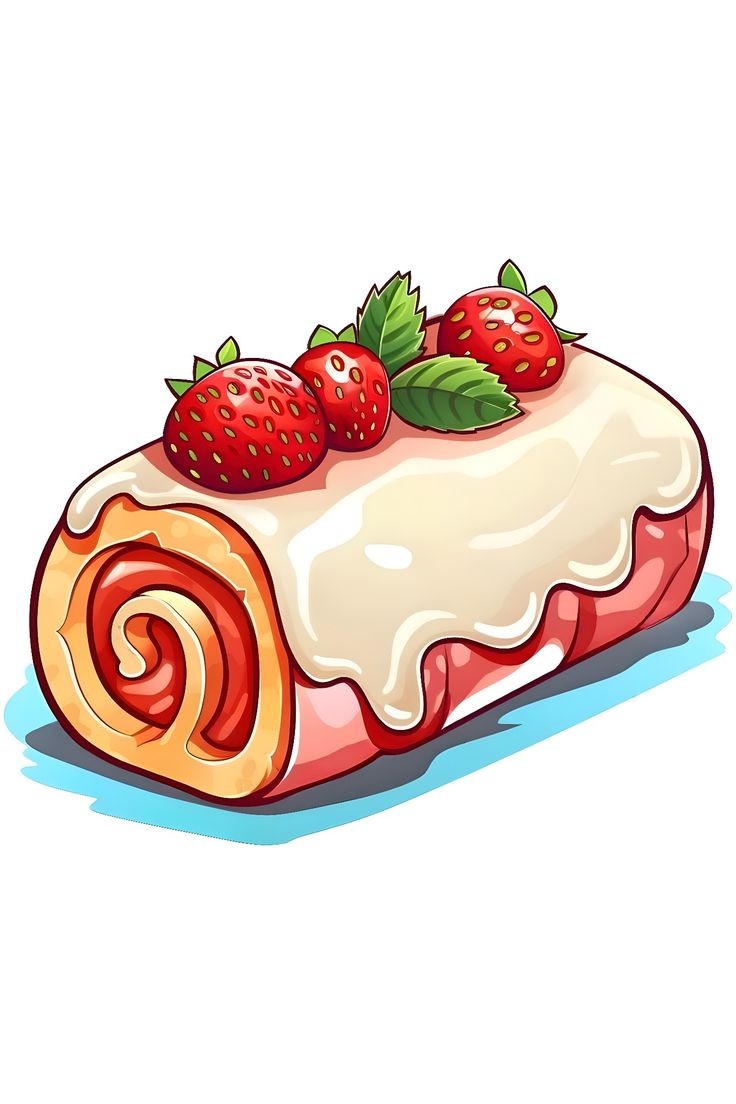 Easy-food-painting-ideas-pastry-roll-with-cream-strawberries-easy-things-to-paint