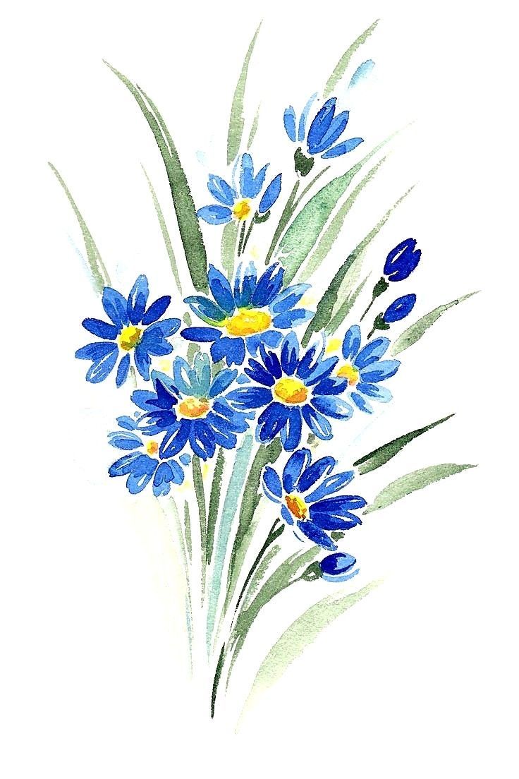 blue-color-flowers-simple-watercolor-painting-ideas