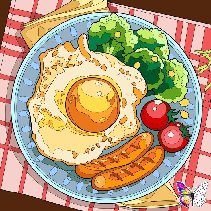 omelette-tomato-broccoli-food-easy-painting-ideas